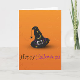 Tarjeta Gorra de la bruja de Halloween con la araña
