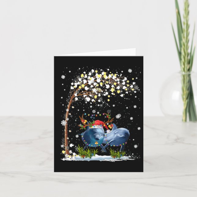 Tarjeta Gorra de renos delfines Santa Christmas Tree Funny (Anverso)
