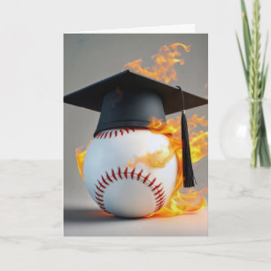 Tarjeta Gorra negra de graduación en un globo de béisbol e