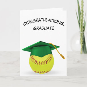 Tarjeta Gorra verde de graduación en un baloncesto amarill