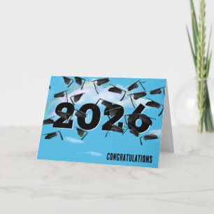 Tarjeta Gorras de Graduación Negras Nubes de Arcoíris 2026