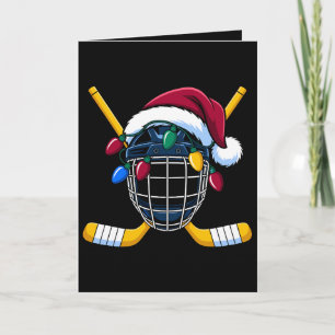 Tarjeta Gorras de Santa Casco de Hockey de Navidad Luces P