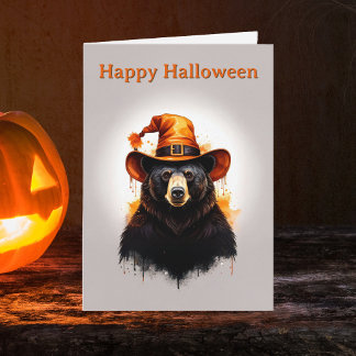 Tarjeta Gorrito de bruja naranja de oso negro caprichoso H