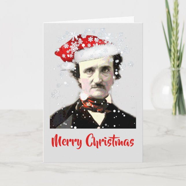 Tarjeta Gorrito de Navidad Deseo de Edgar Allan Poe Tarjet (Anverso)