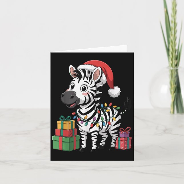 Tarjeta Gorrito de Santa de Cebra Divertida Amantes de Ani (Anverso)
