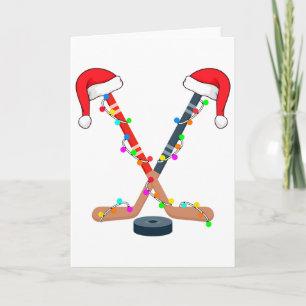 Tarjeta Gorrito de Santa de Hockey Luces de Navidad Divert