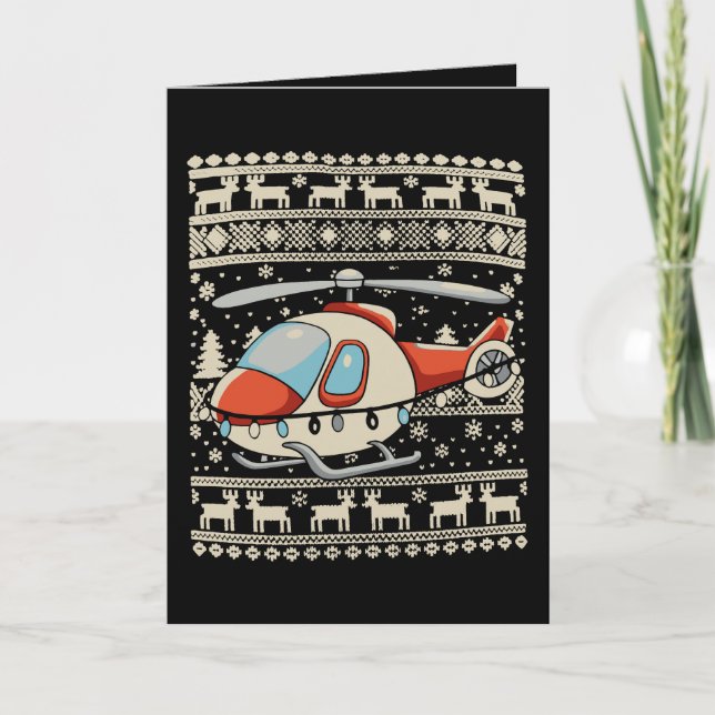 Tarjeta Gorrito de Santa Helicóptero Luces de Navidad Feo  (Anverso)