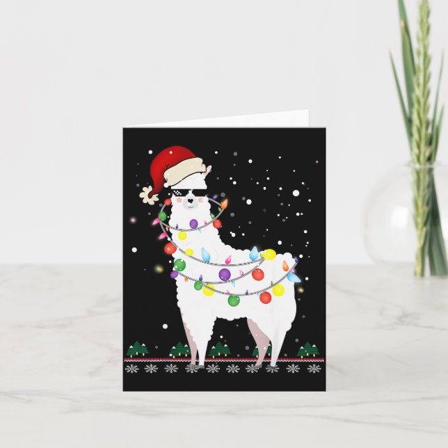 Tarjeta Gorrito de Santa Llama de Navidad Árbol de Navidad (Anverso)
