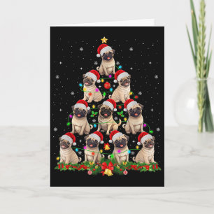 Tarjeta Gorrito de Santa Pug Luces del árbol de Navidad Xm