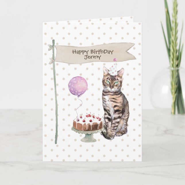 Tarjeta Gorro de cumpleaños para gato bengalí (Anverso)