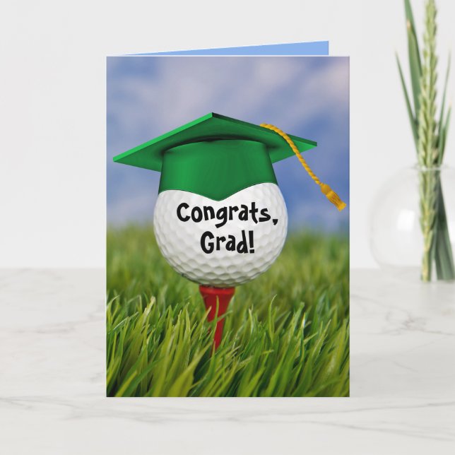 Tarjeta Gorro De Graduación Verde En La Bola De Golf (Anverso)