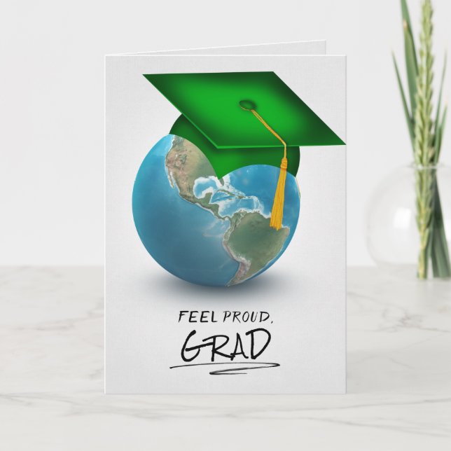 Tarjeta gorro verde de graduación en el mundo (Anverso)