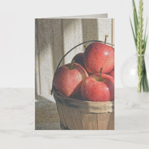 Tarjeta gotas de lluvia en la ventana con manzanas