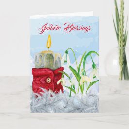 Tarjeta Gotas de nieve imbolc y saludo de Wiccan con suéte