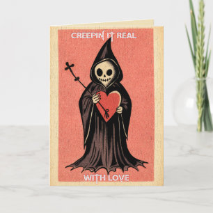 Tarjeta Goth Spooky Valentine Grim Reaper con Corazón