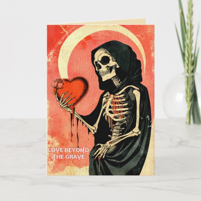 Tarjeta Goth Valentín Espeluznante Segador con Corazón (Anverso)