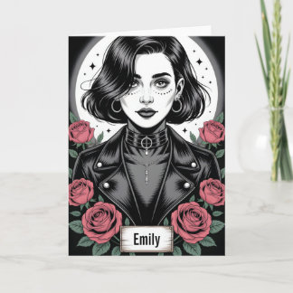 Tarjeta Gothic Grunge Girl Illustration with Biker Jacket