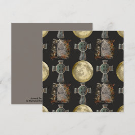 Tarjeta Gothic R.I.P. Headstone Celtic Cross Full Moon Art
