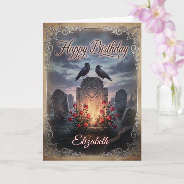 Tarjeta Gothic Raven's Requiem: Twilitght Birthday Wishes (Orquídea)
