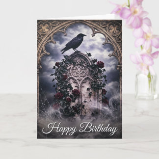 Tarjeta Gothic Ravens & Roses Tombstone Birthday Card