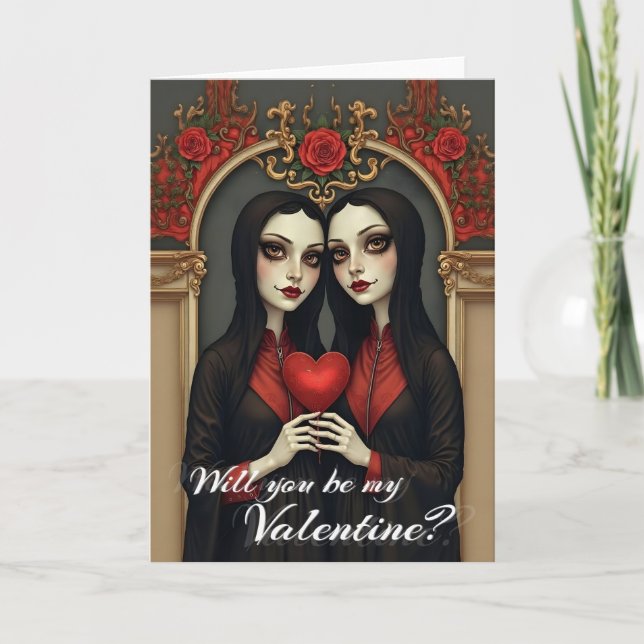 Tarjeta Gothic Valentine Twins with Red Heart (Anverso)