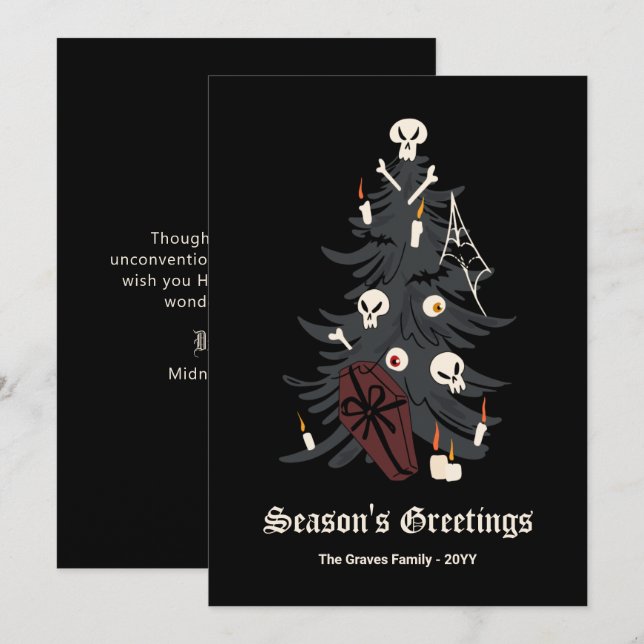 Tarjeta gótica de vacaciones de árbol de Navidad (Anverso / Reverso)