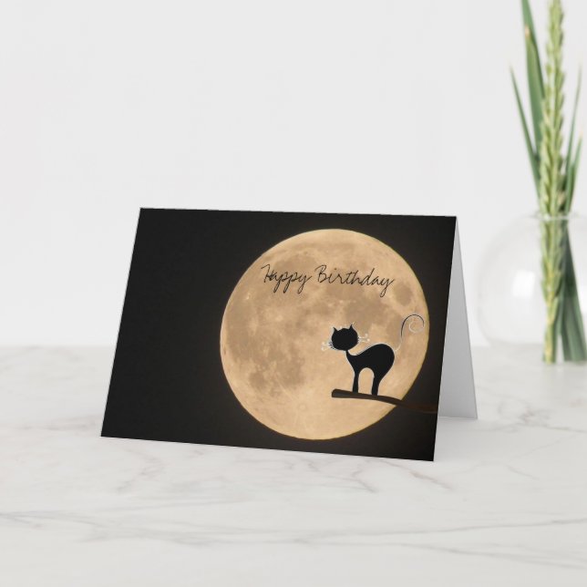Tarjeta Gótica gótica gata de cumpleaños con luna llena (Anverso)