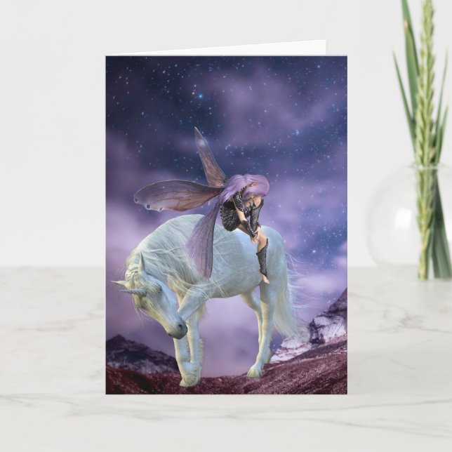 Tarjeta Gótica Mística del Unicornio Hada Mágica (Anverso)