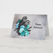 Gótico floral de búhos en Halloween azul verdoso