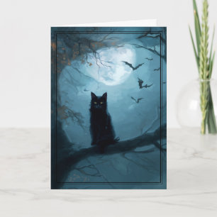 Tarjeta Gótico gato negro Halloween