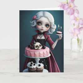 Tarjeta Gótico lindo, chica gótico con carta de torta de c