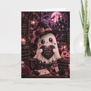 Tarjeta Gótico Lindo Rosa Fantasma Halloween Espeluznante 