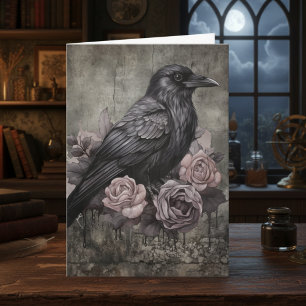Tarjeta Gótico Rosa Academia Oscura Floral Cuervo