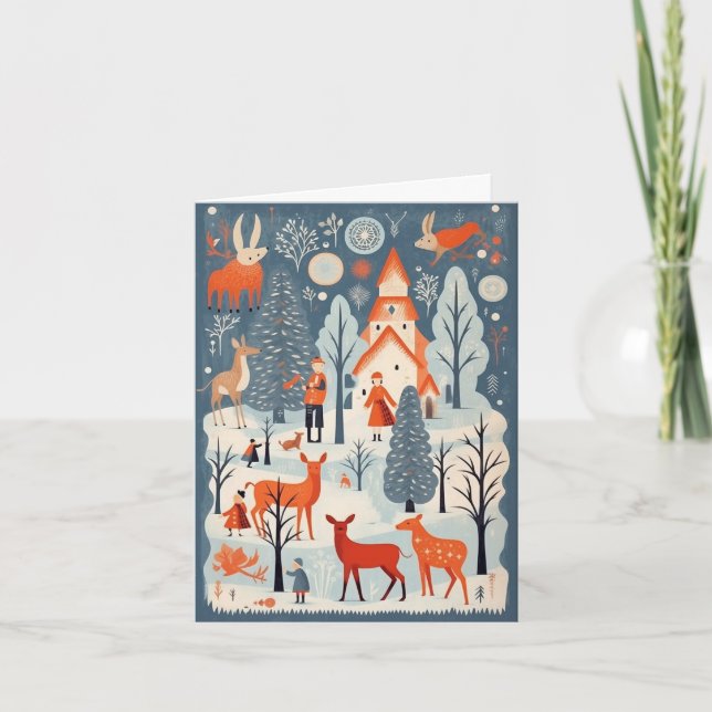 Tarjeta Gouache Navidad Retro Vintage (Anverso)