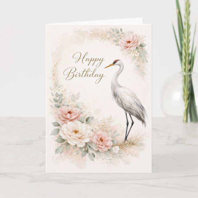 Tarjeta Graceful Crane Birthday Elegance (Anverso)
