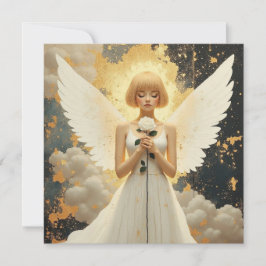 Tarjeta Gracia Celestial | Ángel Bonito y Rosa en Blanco