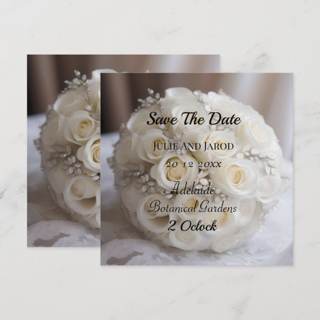 Tarjeta "Gracia eterna: un tema de Rosas Bodas blancos" (Anverso / Reverso)