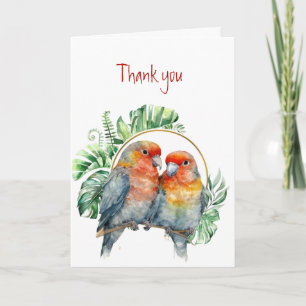 Tarjeta Gracias a Colorful Parrots Love Birds