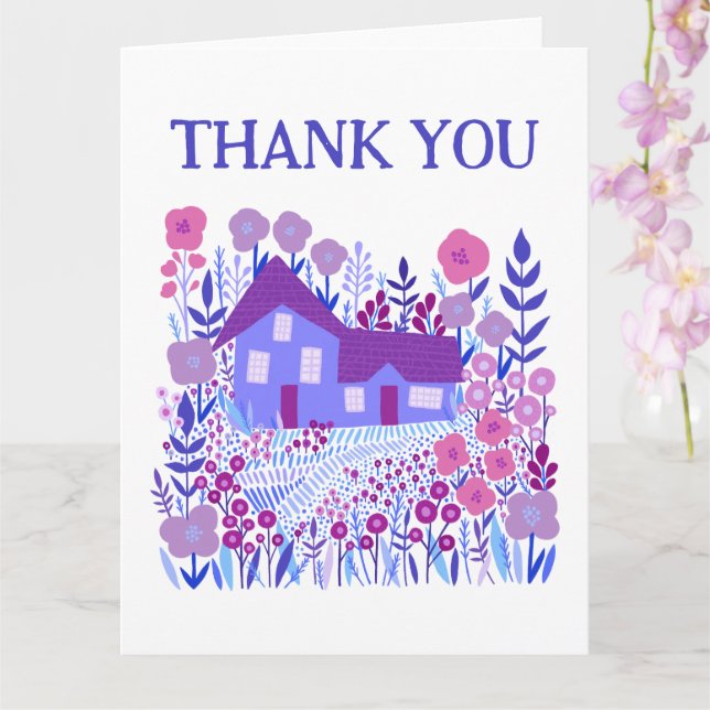 Tarjeta GRACIAS A CUte Farmhouse Garden Home Purple (Orquídea)