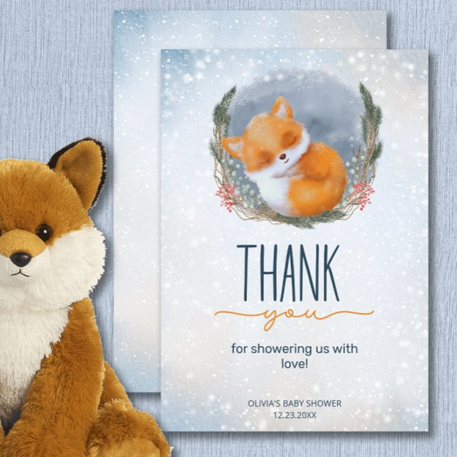 Tarjeta Gracias a la pequeña Fox Snowly Winter Baby Shower (Subido por el creador)