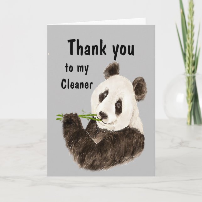 Tarjeta Gracias a mi limpiador con el divertido oso Panda (Anverso)