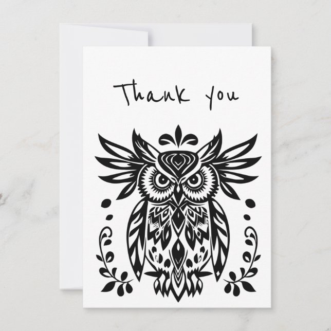 Tarjeta Gracias a Tribal Folk Art Owl Bird (Anverso)