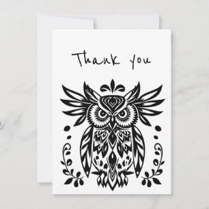Tarjeta Gracias a Tribal Folk Art Owl Bird