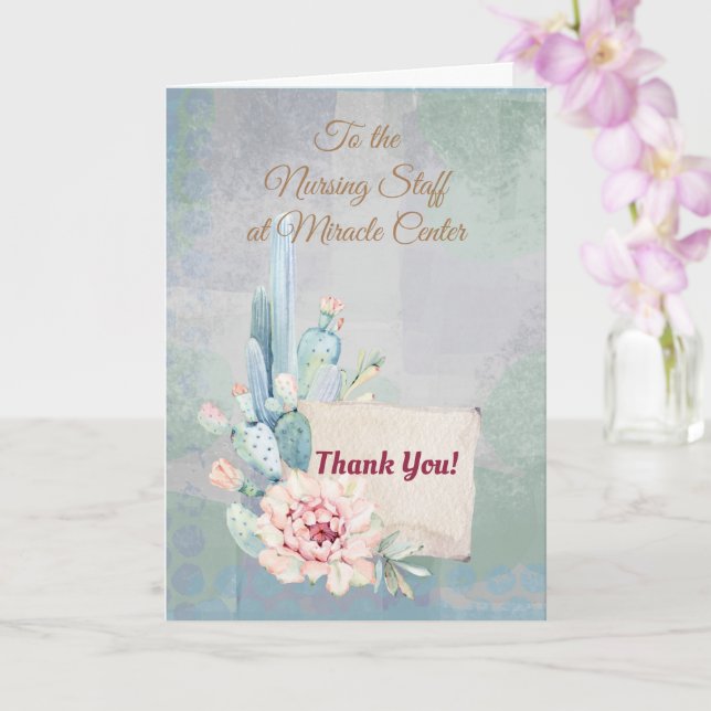 Tarjeta Gracias al equipo de Enfermería Watercolor Cactus (Orquídea)