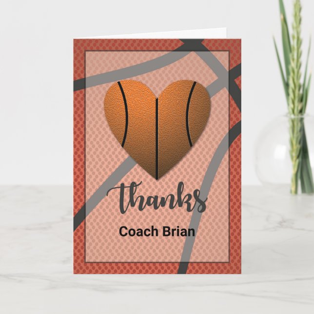 Tarjeta Gracias Basketball Heart Coach Custom Name (Anverso)