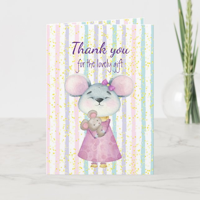 Tarjeta Gracias bebé regalo Divertido animal de ratón (Anverso)