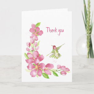Tarjeta Gracias Blank Cherry Blossom & Hummingbird
