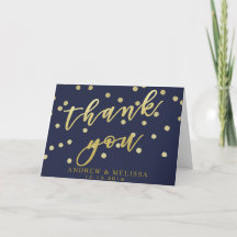 Gracias Blue and Gold Script & Confetti Postcard