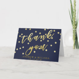 Tarjeta Gracias Blue and Gold Script & Confetti Postcard