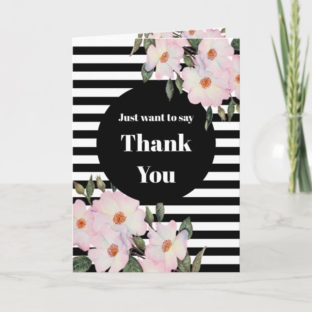 Tarjeta Gracias Boda Gift Watercolor Rosa Stripe (Anverso)